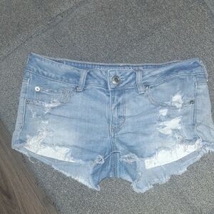 American Eagle Outfitters Blue Distressed Jean Shorts